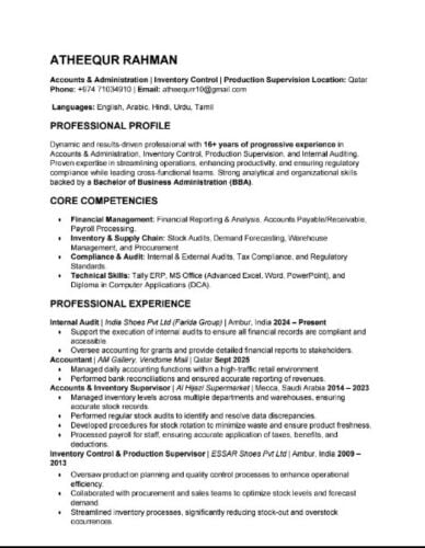 Accounts supervisor Admin Assistant