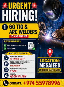 Hiring 6G TIG & ARC Welders