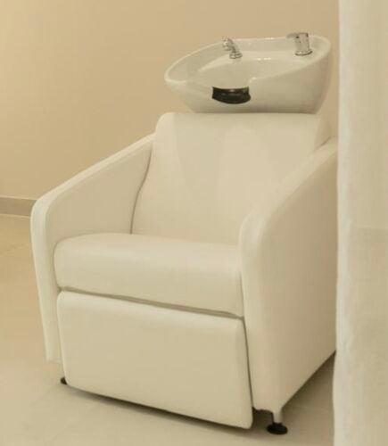 2 white leather hair stations