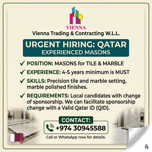 Urgent Hiring: Masons Tile & Marble