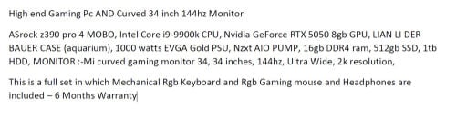 High End Gaming PC Curved Monitor
