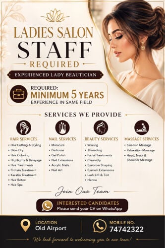 LADIES SALON STAFF REQUIRED