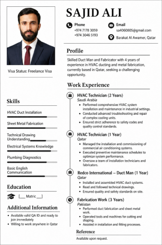 I m looking duct AC technician job