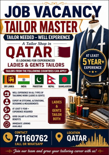 JOB VACANCY – TAILOR MASTER !!!