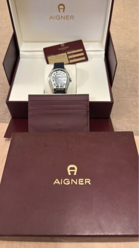 aigner blue leather watch 