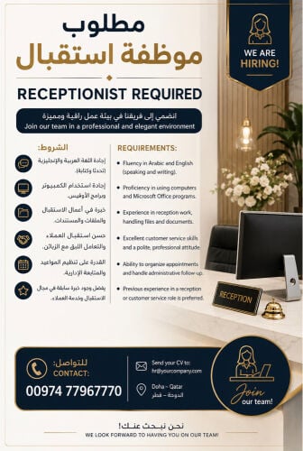 receptionist required 