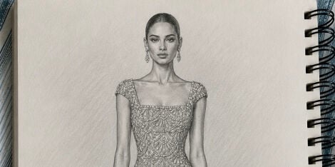 تصميم فستان سهرة فاخر وحصر