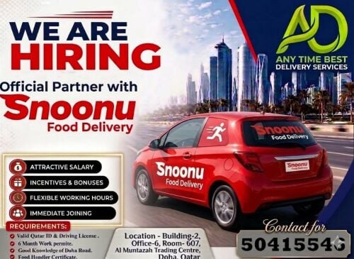 Urgent Hiring for Snoonu Delivery ,