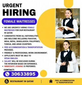 HIRING FEMALE WAITRESS  URGENT