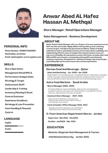 Store manger , Sales , Hotel,