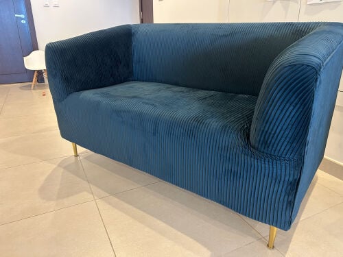 Blu Velvet sofa and Side Tables
