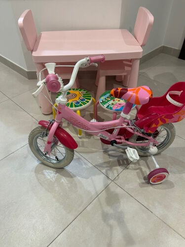 girls bicycle, small bed, table 