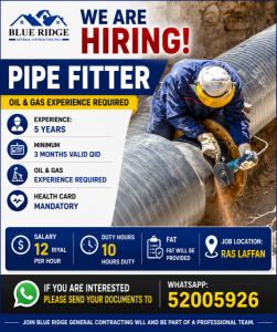 WE ARE HIRING  PIPE FITTER