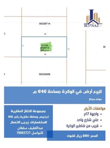للبيع أرض في الوكرة