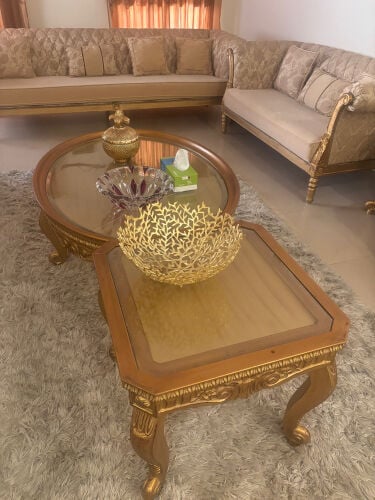 golden sofa set with table 