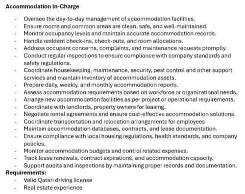 Accommodation in charge