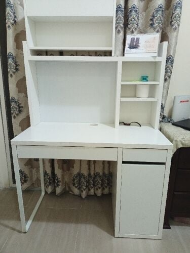 study table, chair, bookshelf