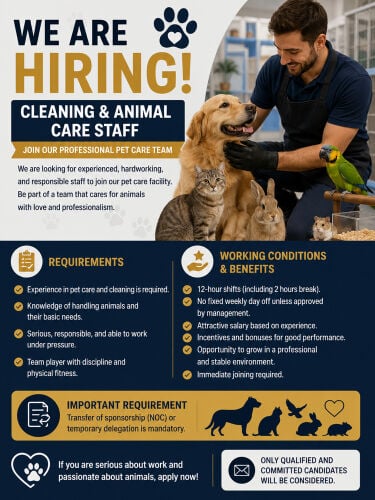 we are hiring cleaners for pets