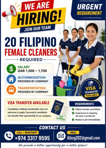 Hiring 20 Filipino Lady Cleaners