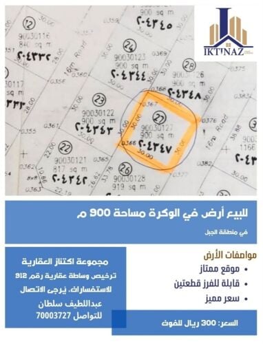 للبيع أرض في الوكرة
