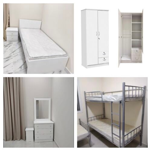 Bed, mattress, cabinet available