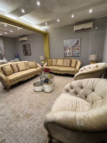 Sofas and chairs with pillows