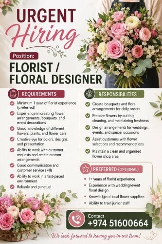 Urgent Hiring – Florist / Floral.