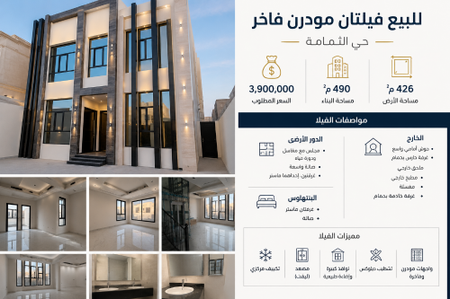 للبيع
فيلتين مودرن جديدة بالثمامة