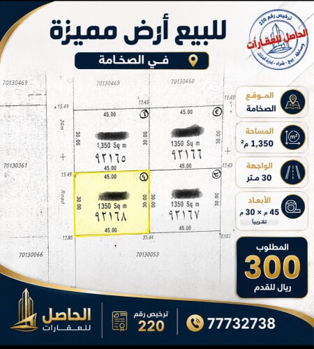 للبيع ارض ممتازة في الصخامه