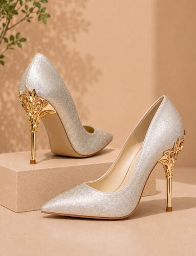 Elegant silver glitter heels