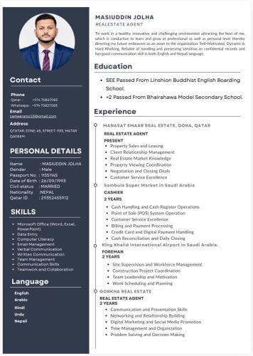 Cashier & Foreman  2 Years Exp