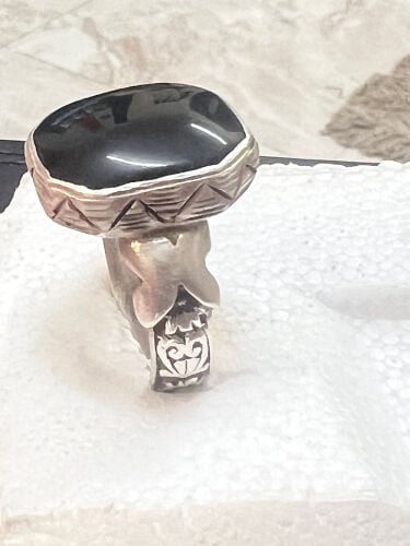 خاتم فضه عيار 925 حجر عقيق اسود 