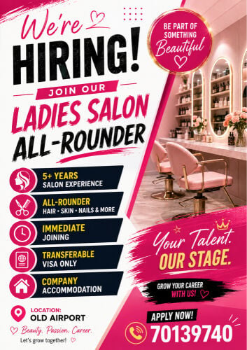 WE ARE HIRING LADIES SALON 