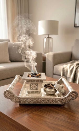 Luxury Silver Bakhoor Burner Set
