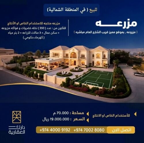 الشمال.للبيع مرزعه منتجه