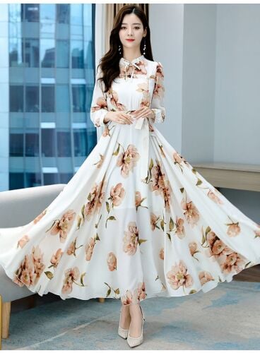 Floral Print Long Sleeve Maxi Dress