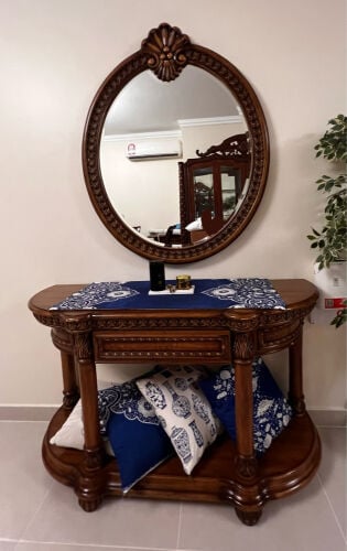 wooden console with mirror