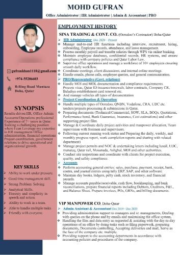 Admin Accountant, Asst. HR & PRO