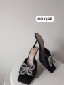 Black Bow Detail Block Heel Sandals