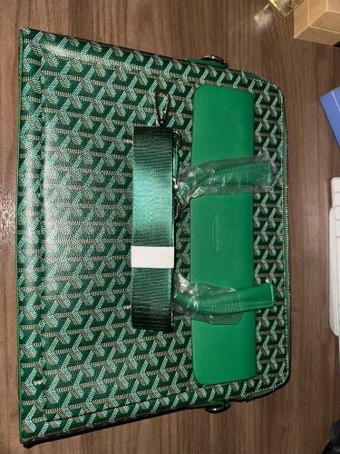 Green Goyard-Style Laptop Briefcase