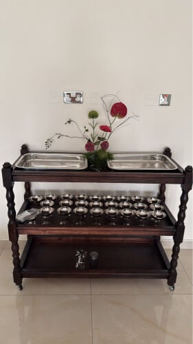 complete wooden serving trolley set