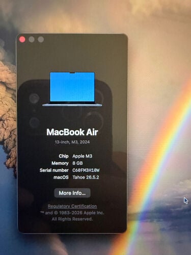 Mac Laptop m3, 8GB, 256SSD, 13inch