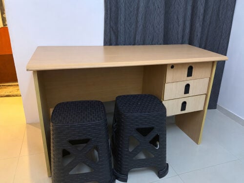 Table and Plastic stools