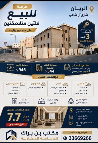 للبيع فلتين شارع ال شافي الريان