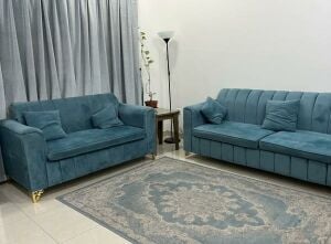 Elegant Blue Velvet Sofa Set