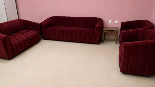 Burgundy velvet sofa