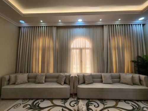 sofa and curtain
