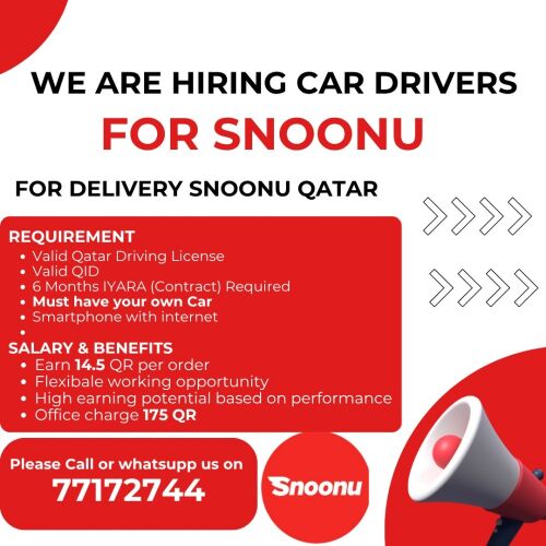 Hiring Car drivers in snoonu 14.5
