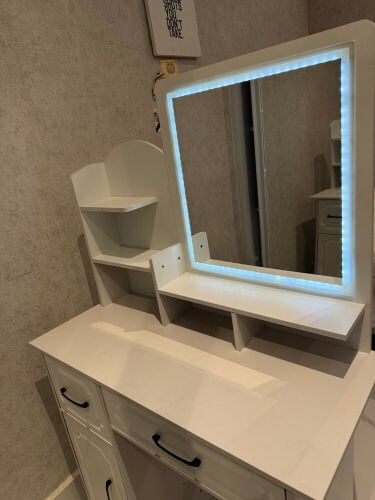 vanity desk with mirror and light 
