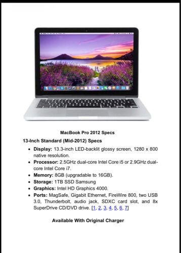 Mac Book pro 2012